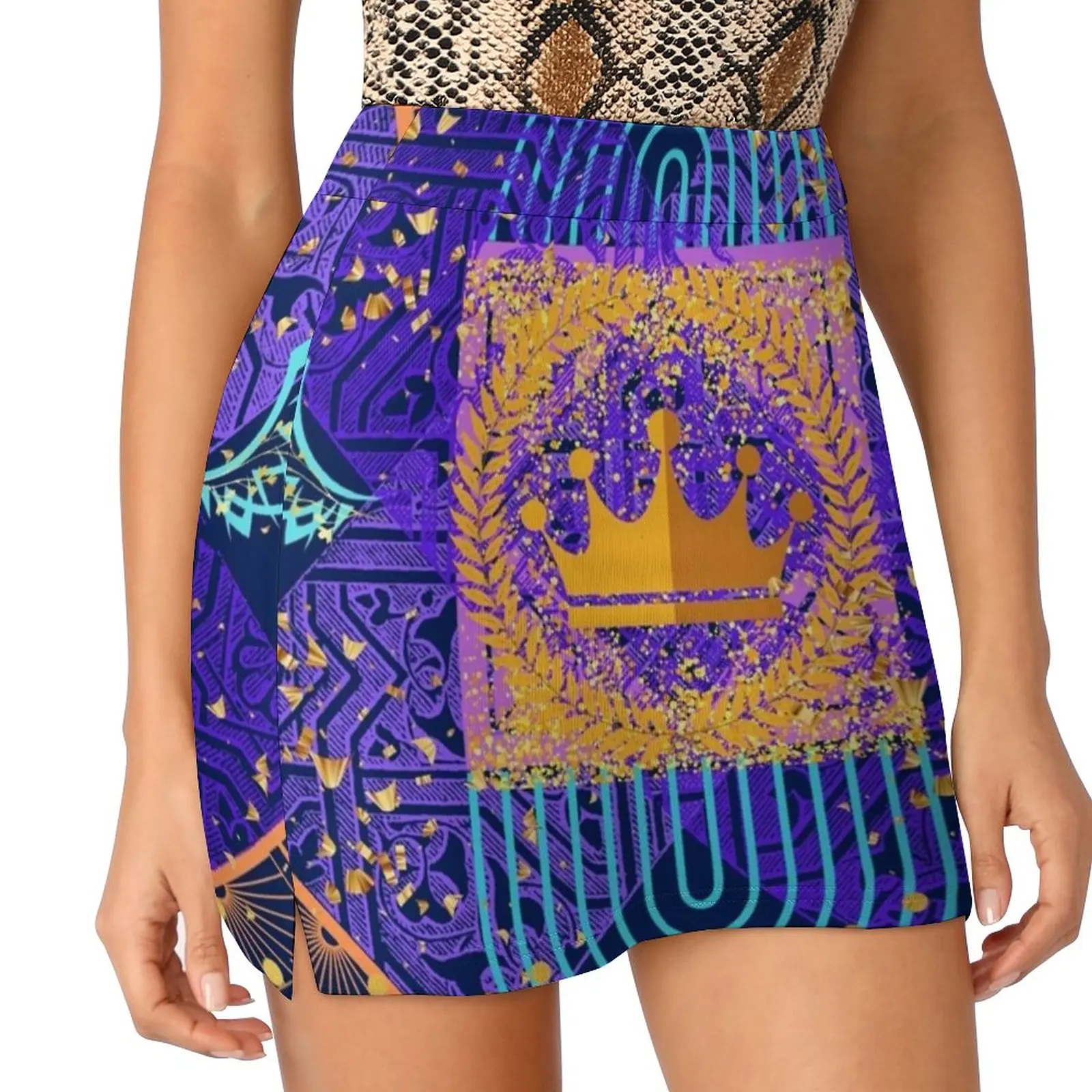 Crown Art Skirts Woman Fashion 2022 Pant Skirt Mini Skirts Office Short Skirt Crown Gold Blue Purple Artistry Orange