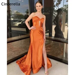 Orange Prom Dresses Sweetheart Sleeveless Side Slit Satin Mermaid Prom Dresses Lace Up Back vestidos de fiesta de noche Fashion