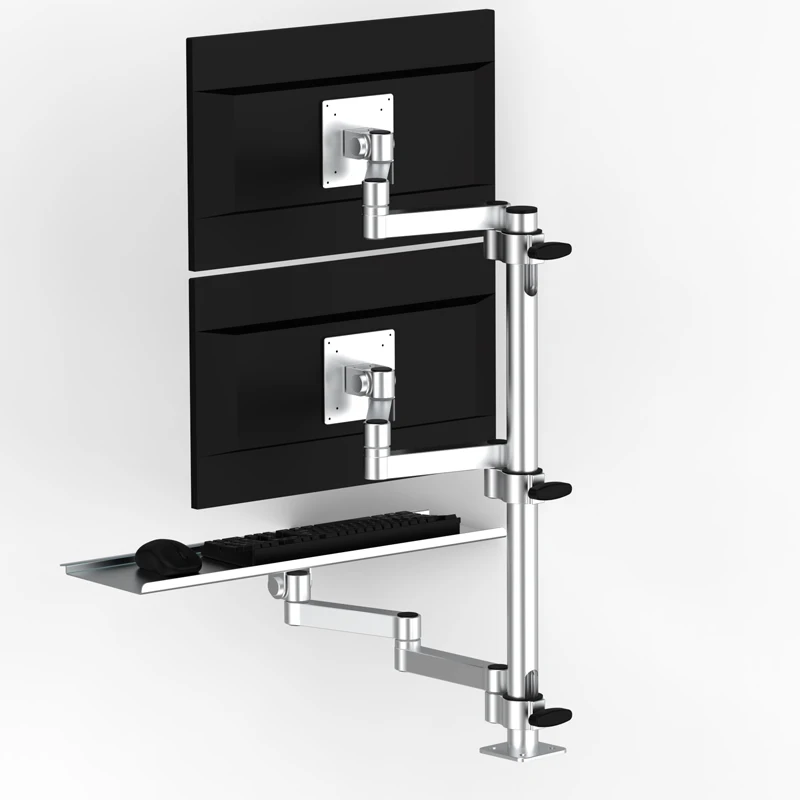 

Подставка для монитора с двойным экраном, встроенный лоток для клавиатуры, промышленная рука, механическая подставка для дисплея, угол наклона 90 градусов
