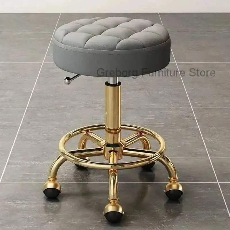 Sillón de Barbería Profesional para Salón de Belleza, Silla Auxiliar Dorada para Pedicura, Silla Giratoria Redonda para Spa, Silla de Barbero