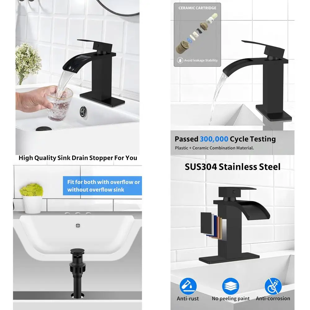 

Matte Black Single Hole Faucet with Pop-up Drain & Supply Lines for 1 or 3 Hole Vanity Sinks