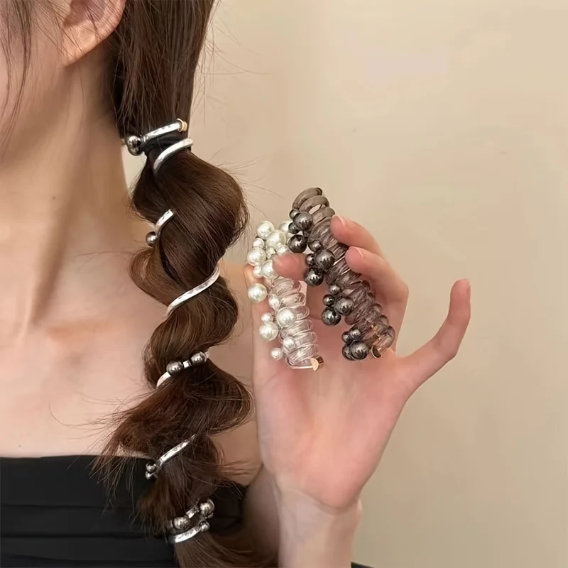 

5 pieces of randomly colored telephone cable hair bands, bubble braids, bead headband, ponytail headband, and hair braiding tools