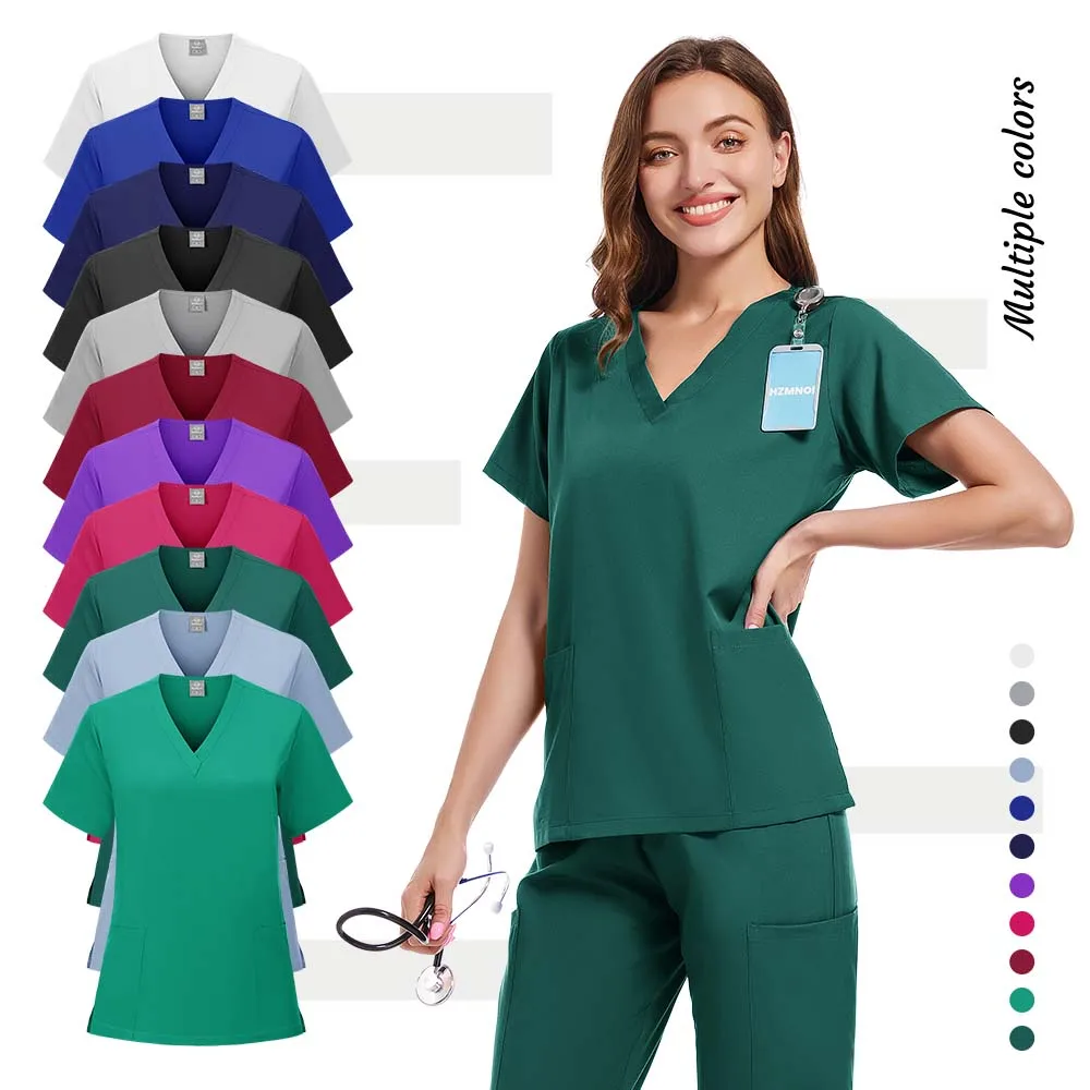 เภสัชกรทําความสะอาดชุดขัดโรงพยาบาล Stomatology ทันตกรรมหมอทํางานพยาบาลทางการแพทย์ฤดูร้อน V คอแฟชั่นขายส่ง