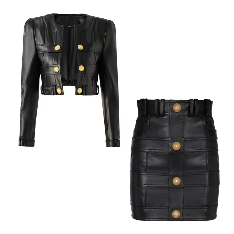 New in Coats Jackets PU Leather Splicing Small Round Neck Women's Coat Spring Slimming Short Leather Suit Outdoor Fashion Jacket