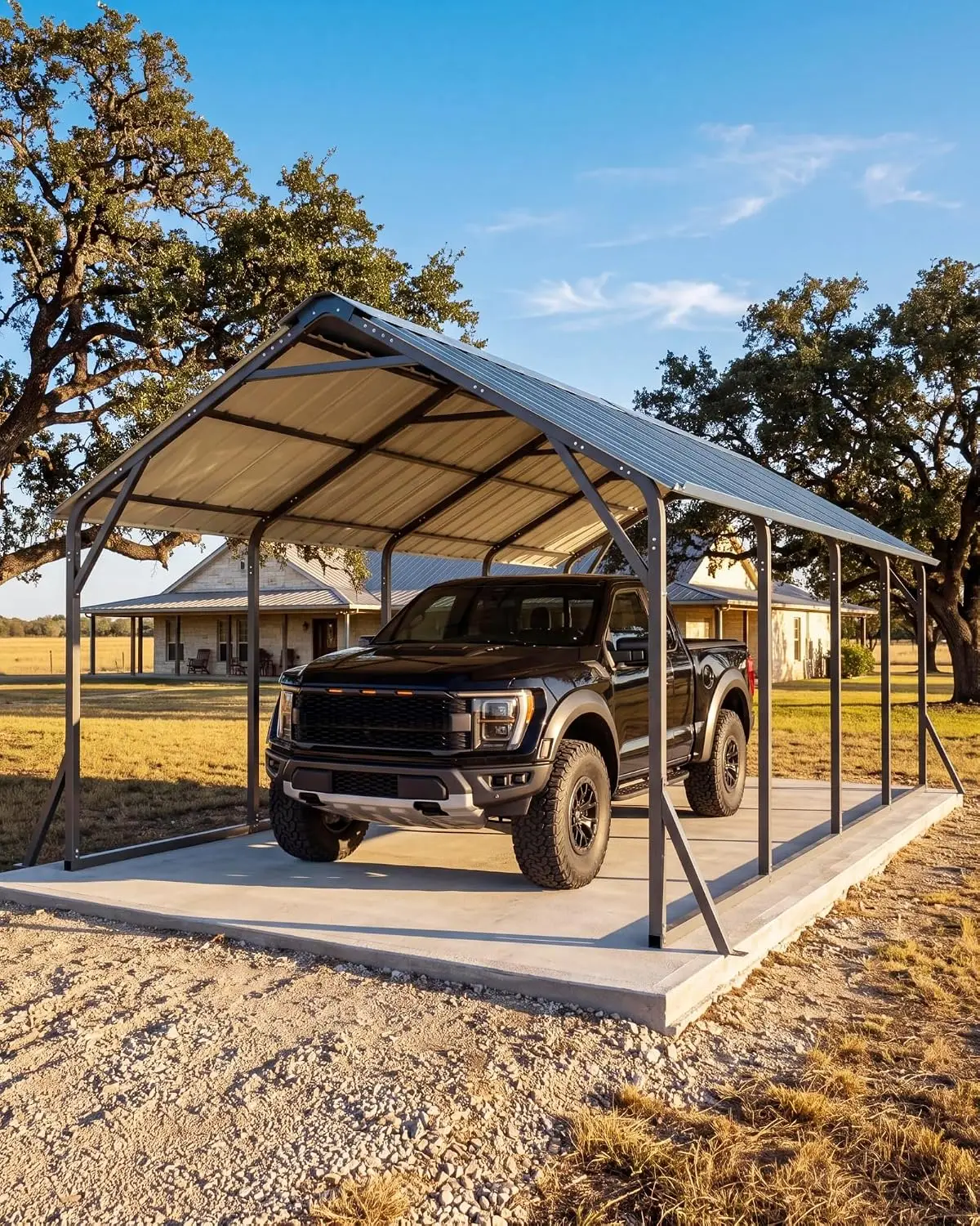 12x20 ft Wall-Mounted Metal Carport, Lean-to Car Port | Vertical Roof Design / 19-Gauge. Steel Frame / 107