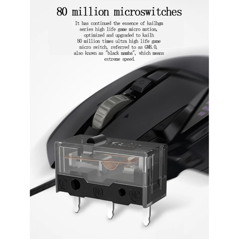 Kailh GM8.0 Mouse Micro Microswitch 80 Juta Mengklik Hidup 3Pin Hitam R58F