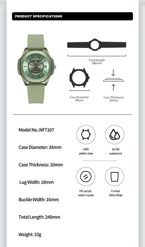 Imagen 2 del producto NAVIFORCE NF7107 Reloj para Mujer Correa de Silicona Moda Clásica 5ATM Reloj Elegante para Mujer Resistente al Agua