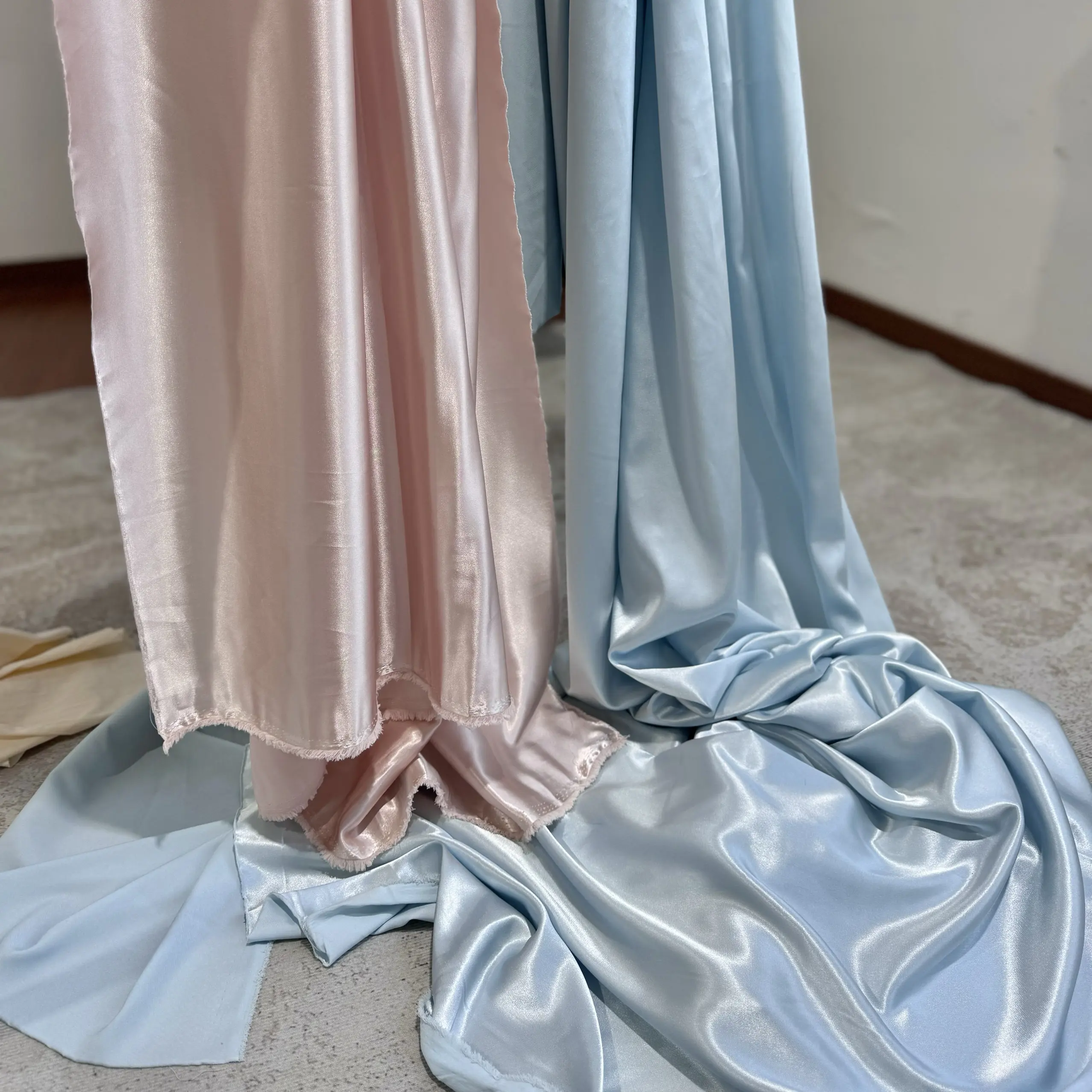 Blue Champagne Green Satin Cloth Draping Fabric for Wedding Background Glossy Soft Purdah Fabric