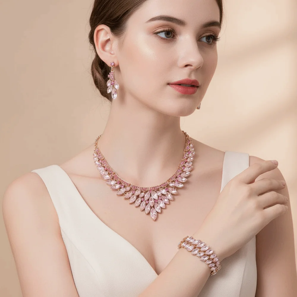 3/4Pcs Sparkling Women's Jewelry Set Earrings Elegant Women Rhinestone Jewelry Set Vintage Minimalist Necklace and Earrings Set