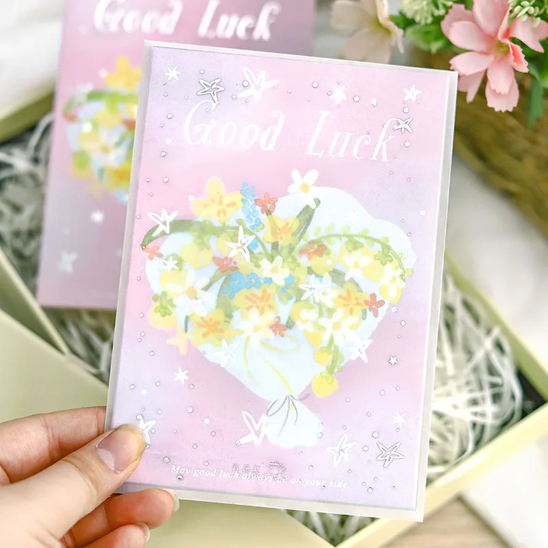 

4Pcs Foil-Stamped Greeting Card Set with Floral Arrangements Watercolor Floral Illustration Birthday Gift Decor Handwritten Card