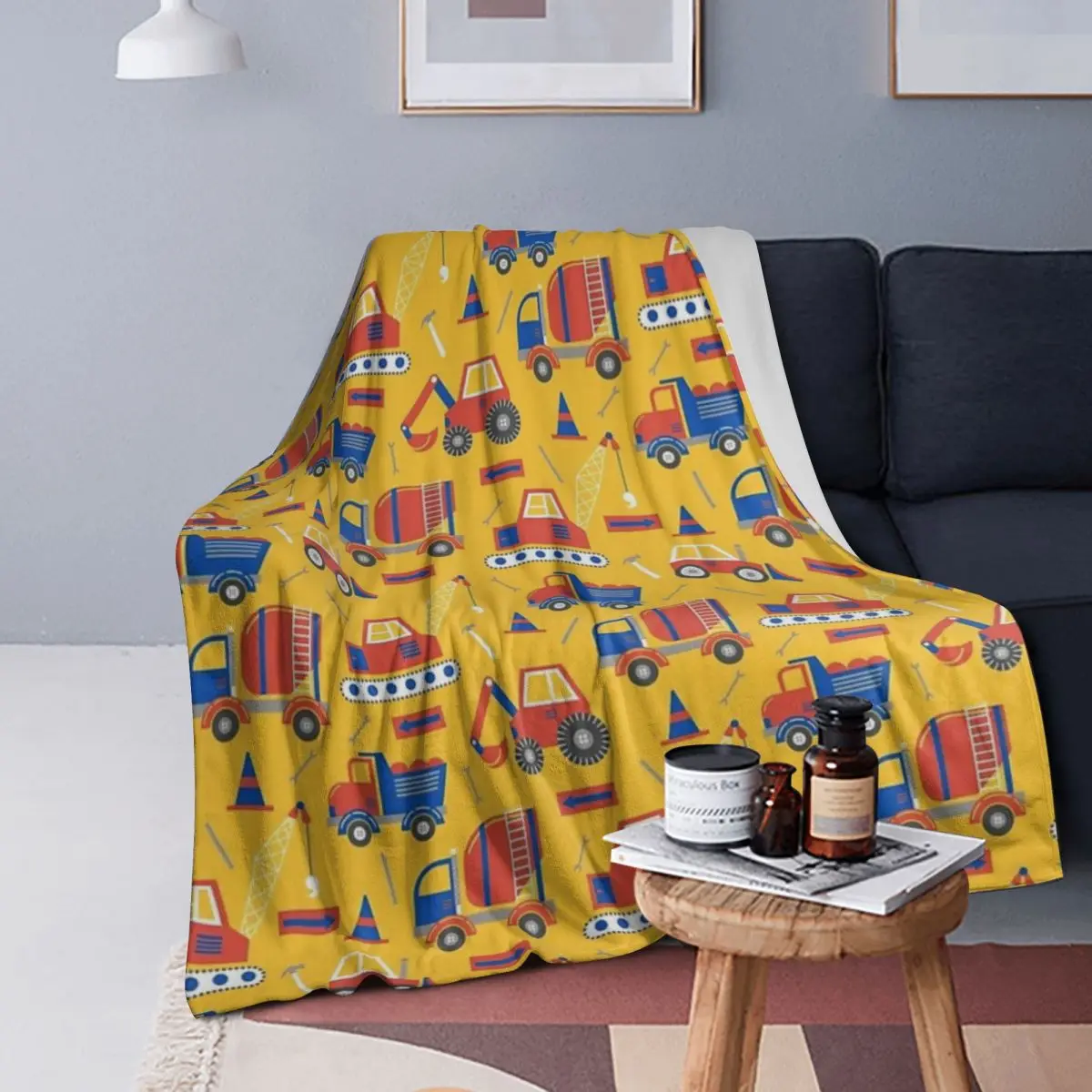 

Primary Construction Trucks Blankets Soft Warm Flannel Throw Blanket Bedding for Bed Living room Picnic Travel Home Sofa