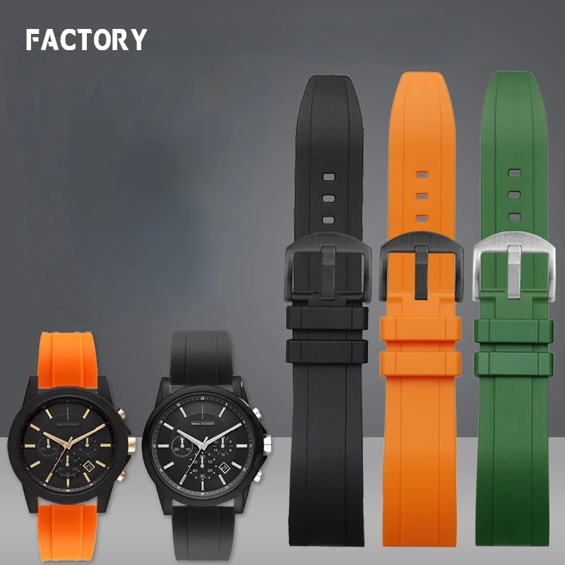 Dust-Free Watch Strap for Armani Black Warrior Ax7105/2098 Ax1326/1331/Watch Band Silicone Rubber 20mm 22mm  24mm