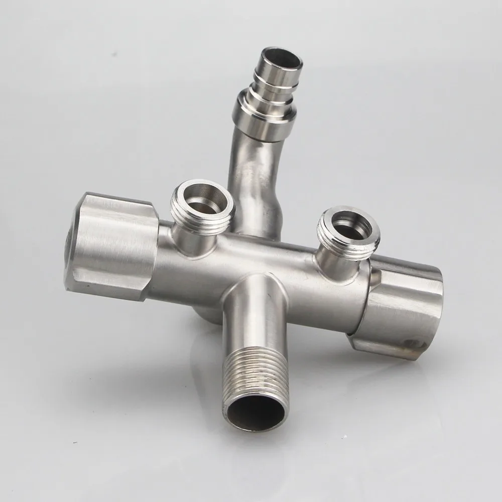 

304 Stainless Steel Three-Way Faucet 1 in 3 Out Double Outlet Angle Valve Faucet 1/2" Independent Switches Multi-Purpose Faucet