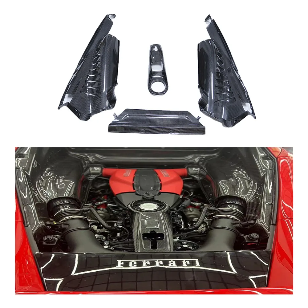 For Ferrari F8 High Quality Dry Carbon Fiber Rear Engine Hood Engine Compartment Intake Air Box Complete Set Bonnet Decoration