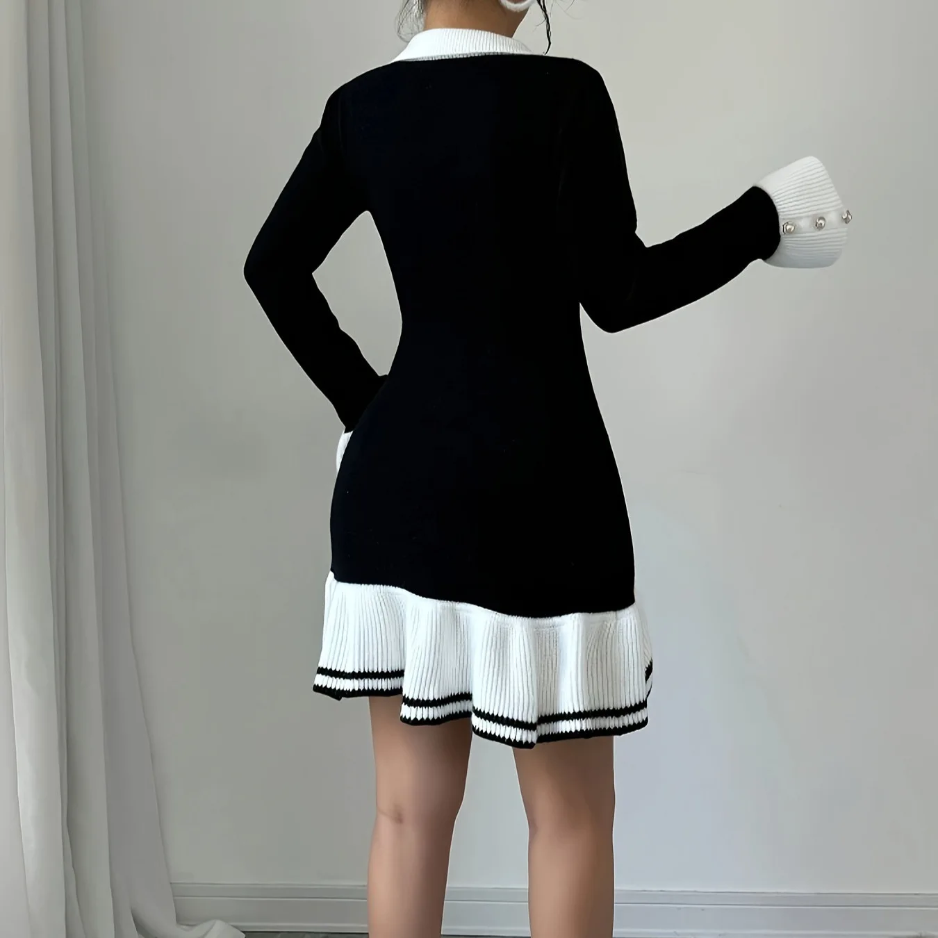 

Осенняя коллекция Slim Fit V-образным вырезом Dr Long Sve Ruffle Commute Sle A-line Chinese Production 2024