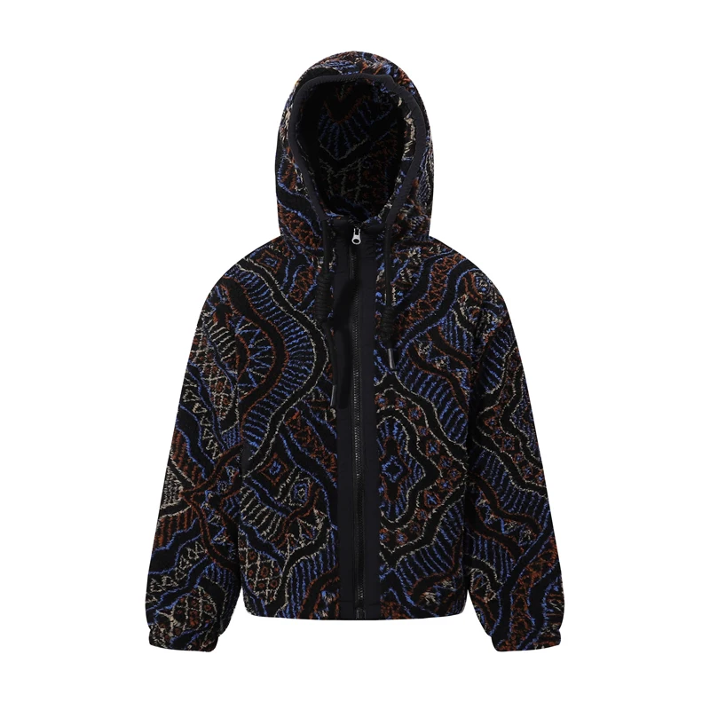 

Nation Style Colorful Stripe Fleece Thick Cotton Zipper Hoodie Jacket Men Women Vintage High Street Loose Jackets Hooded Coat