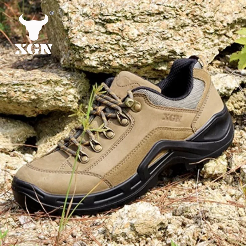 

XGN Cowhide Hiking shoes Men Event waterproof hunting Boots Tactical Desert Combat Ankle Boots women travel trekking Sneakers