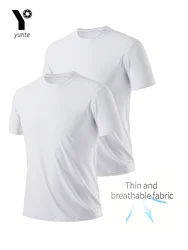 Round Neck T-Shirt 2-Pack White Ultra-Light Men's Quick Drying Breathable Sweat-Absorbent Shirt Suitable for Fitness Gym and Run