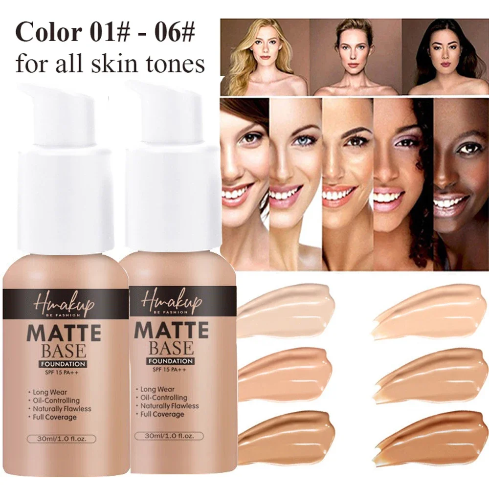 30ml 6 Colors Matte Liquid Foundation Oil Control Waterproof Lasting Full Coverage Facial Natural Concealer Base Makeup Cosmetic