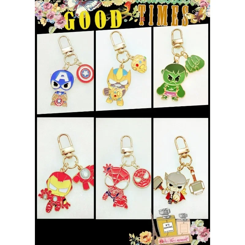 

Marvel The Avengers Metal Keychain Spider-Man Anime Action Figure Cute Toy Bag Decoration Q Figural Model Children Birthday Gift