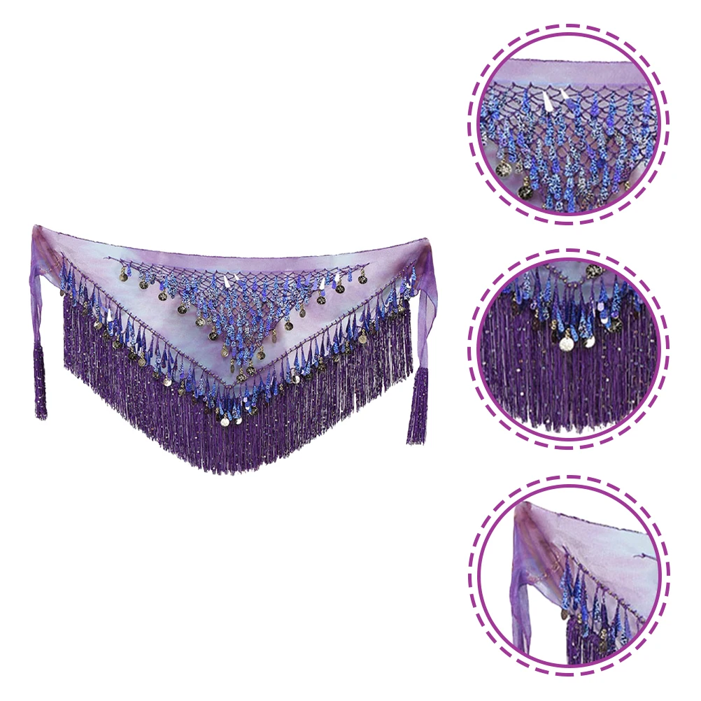 

Hip Scarves Triangle Shawl Women Dancing Practice Performance Blue Purple Sequin Tassel Skirt Costumes Accessories