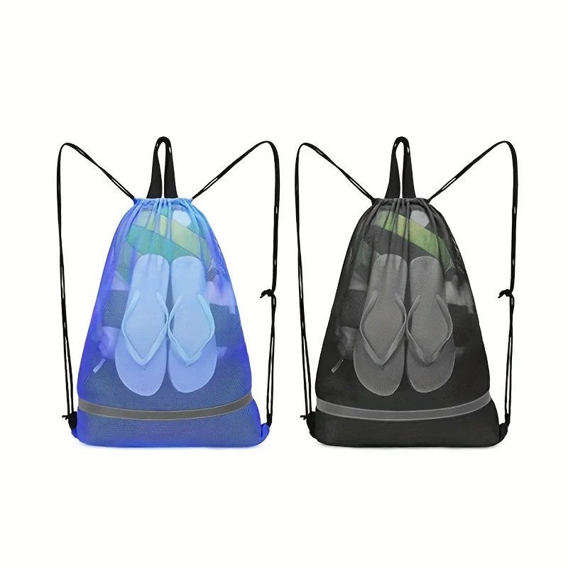 

Сетчатая Сумка на шнурке, пляжный рюкзак, легкий тяжелый спортивный рюкзак, синий и черный, для путешествий