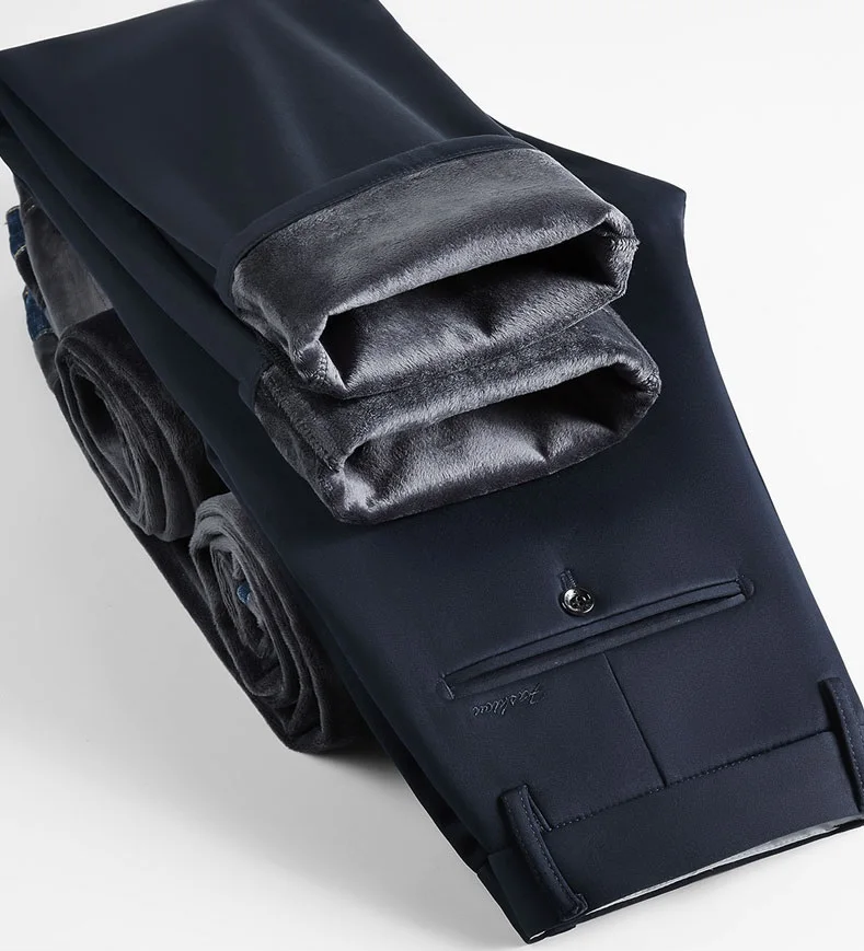 2024 New in Winter Pants Men Straight Stretch Fleece Thicken Warm Trousers Male Brushed Classic Golf Work Black Business Casual