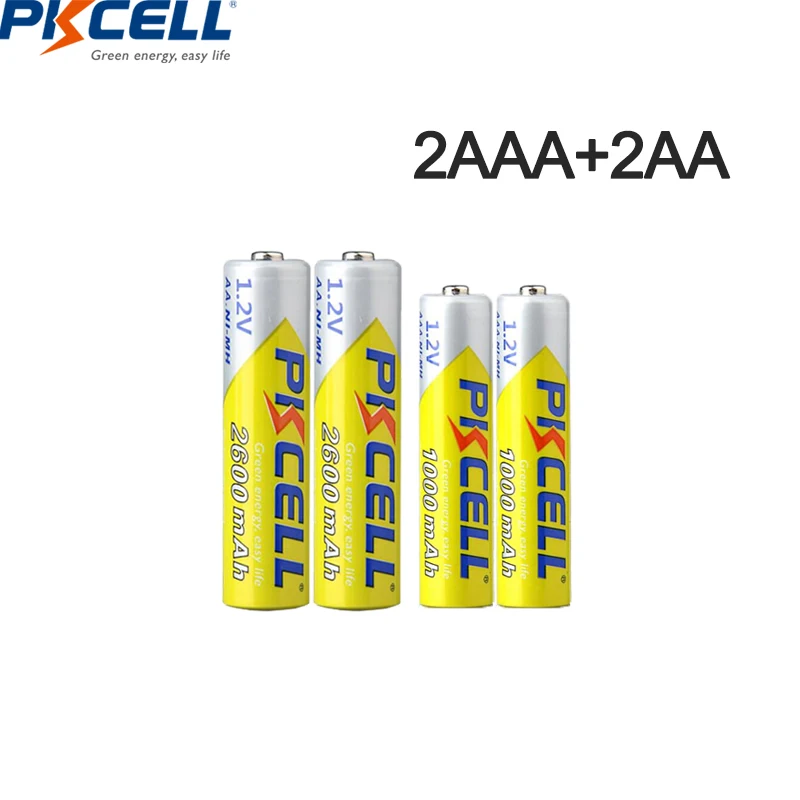 PKCELL 4Pcs 2600mAh AA rechargeable Batteries +4Pcs AAA Batteries 1000mAh 1.2V NI-MH AA AAA Rechargeable Battery for Camera toy