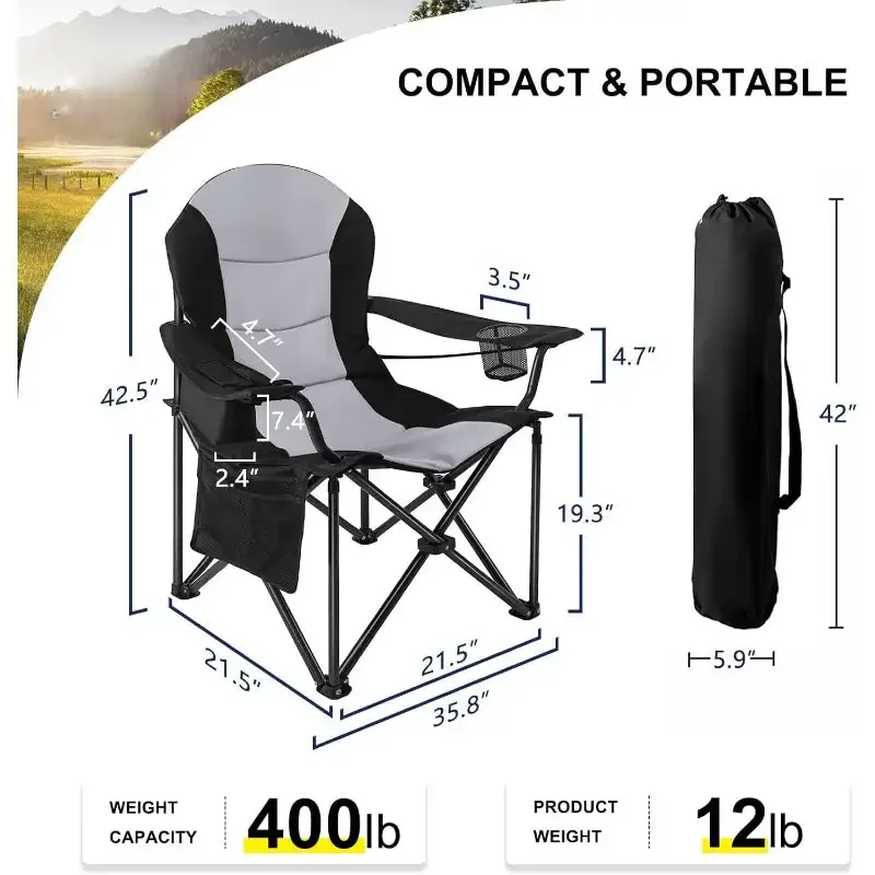 Oversized Camping Outdoor Heavy Duty Chair Support 400 LBS Carry Bag Included, Heavy People Full Padded Folding Chairs