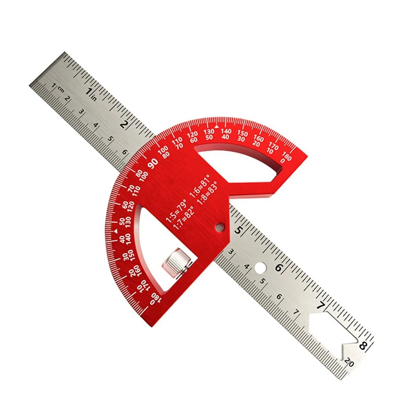 Multi-Functional Angle Ruler Movable Angle Ruler Angle Finder 45/90 Degree Semi-Circular Measuring Aluminum Alloy 8 Inch