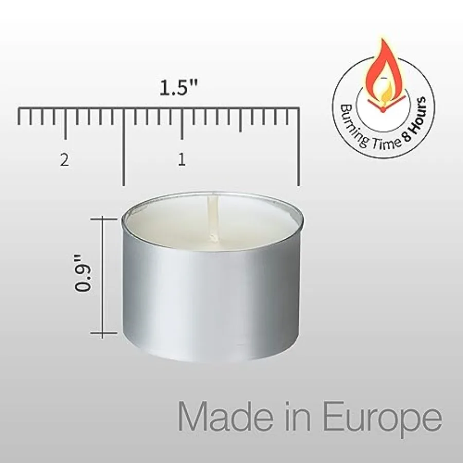 Tealight Candles - 8 Hours Long time Burning, White Votive Smokeless European Tea Light Unscented Candles for Shabbat, Weddings