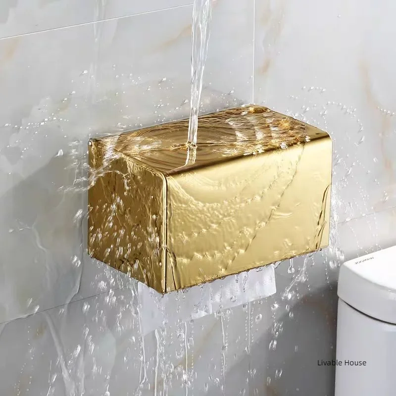 Toilet Paper Box Phone Holder Gold Stainless Steel Roll Paper Rack Waterproof Paper Towel Holder Bathroom Black Tissue Box