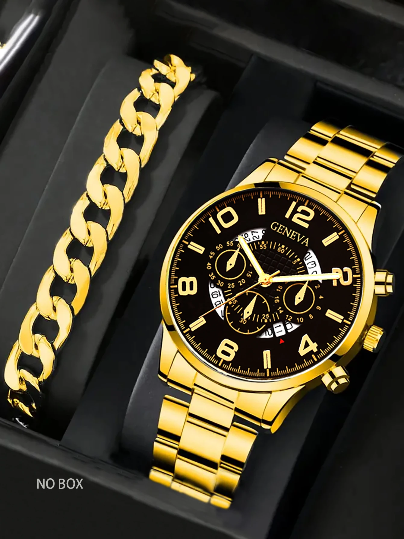 طقم قلادة وسوار ساعة كوارتز للرجال لصندوق هدايا الصديق للارتداء اليومي غير متضمن