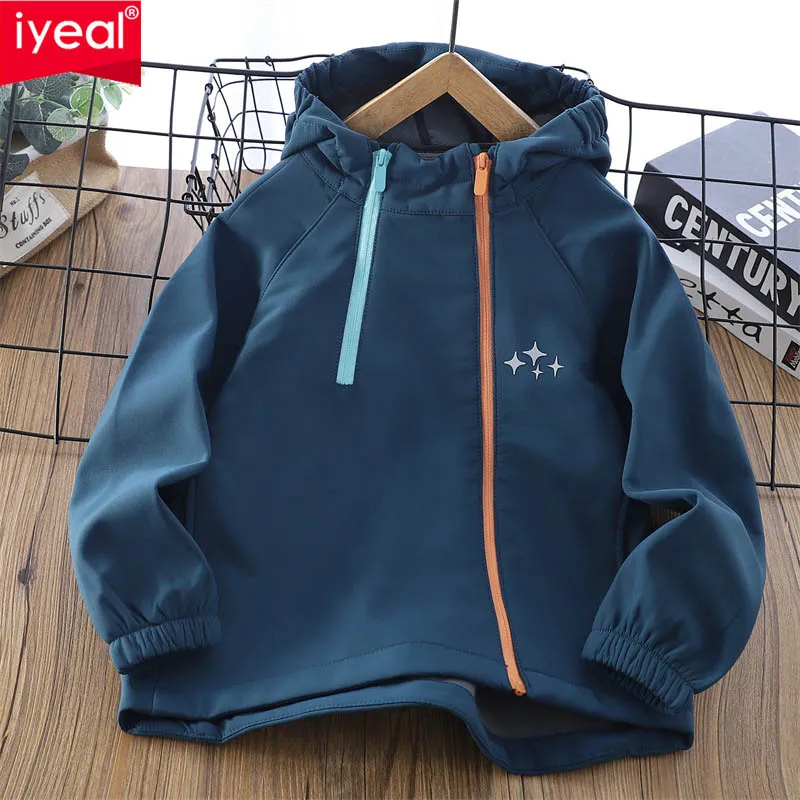 

IYEAL Children's Autumn Outdoor Waterproof And Windproof Jacket Teen Boys And Girls Solid Color Hooded Cardigan Jacket