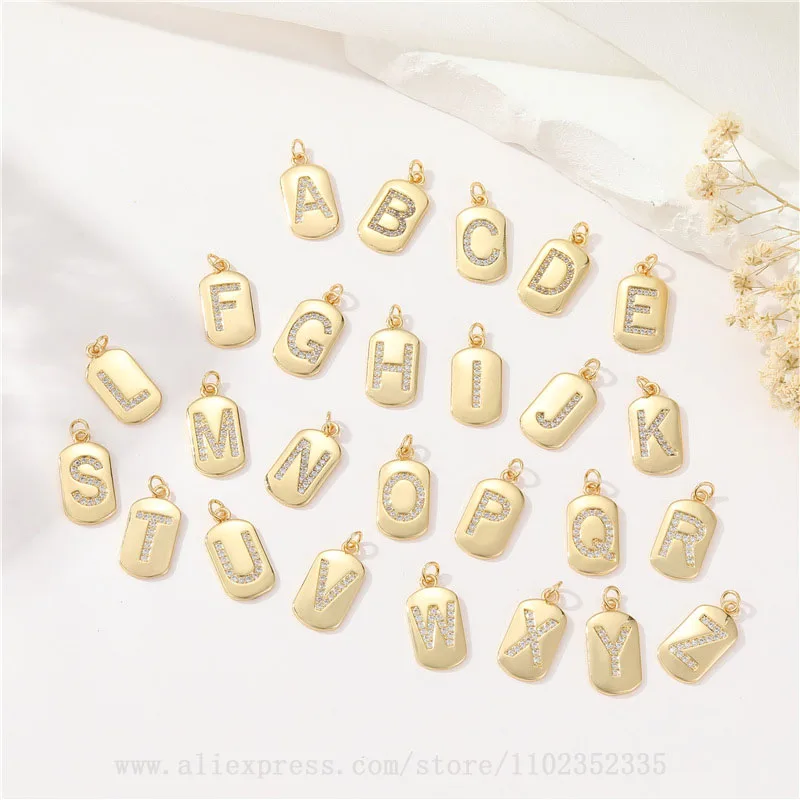 5pcs/ Bag  Simplified English 26 letter pendant 14k package with gold color preservation and micro inlaid zircon DIY jewelry