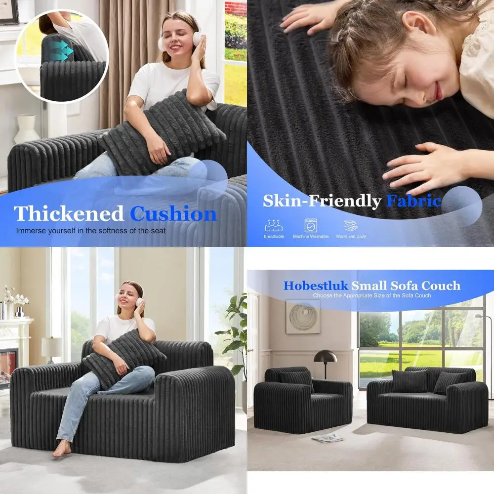 

2-Seater Loveseat Sofa for Small Spaces with Removable Cover, Ideal for Living Room, Bedroom, or Office (Black)