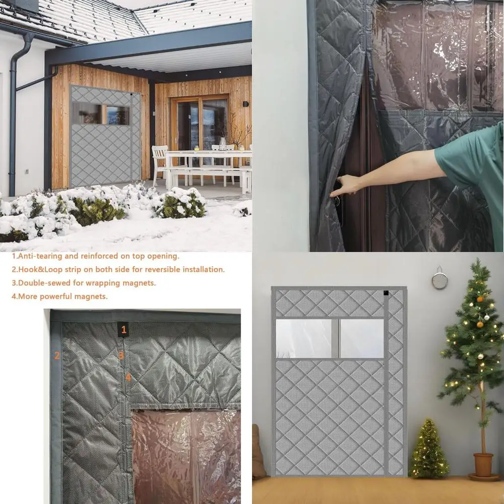 ستارة باب معزولة مغناطيسية، 65 × 82، مفتوحة من الجانب، رمادي، تحافظ على الدفء/البارد