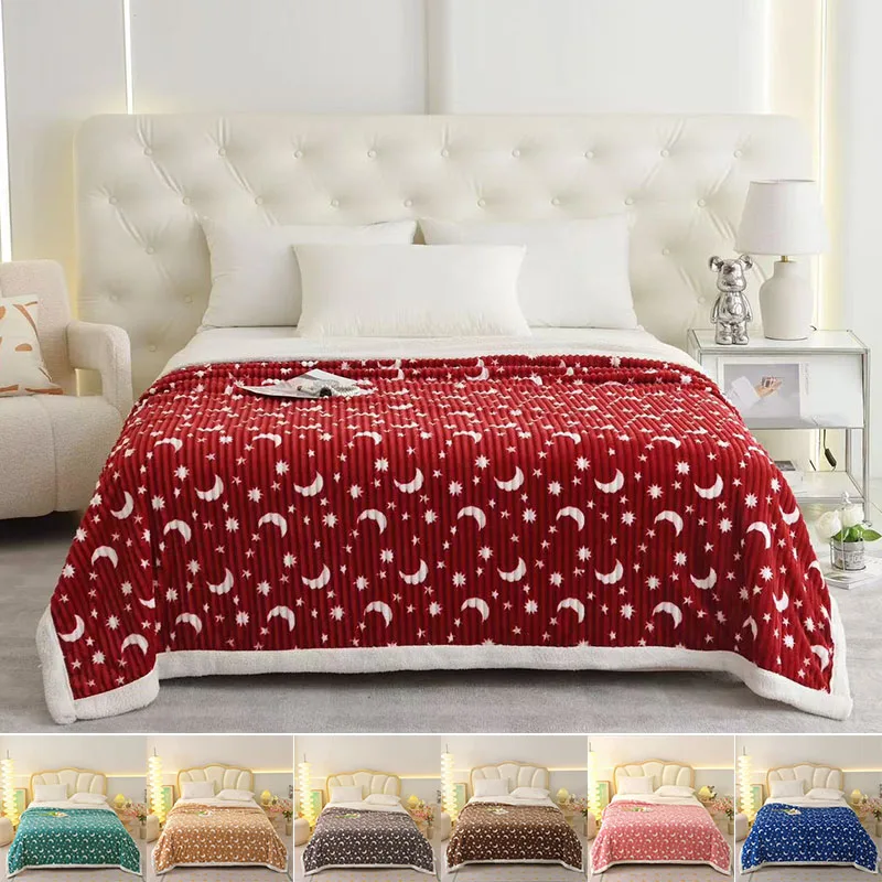 

Star Moon Pattern Spring Winter Lamb Flannel Double-layer Blanket Warm Soft Bed Sheet Cover Blanket Leisure Home Warm Blanket담요