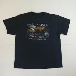 Alaska T-shirt size Large last frontier tourist bear grizzly fish art nature