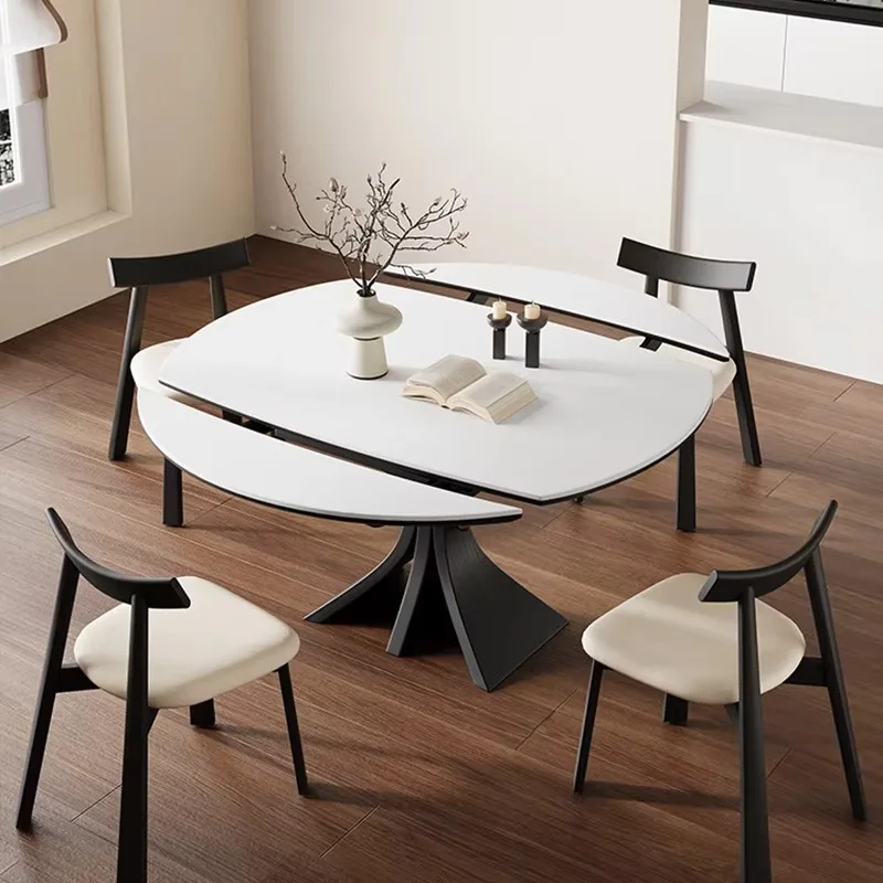 

French Style Folding Dining Table For Home Modern Minimalist Wooden Dining Table With Stone Top High End Round Dining Table
