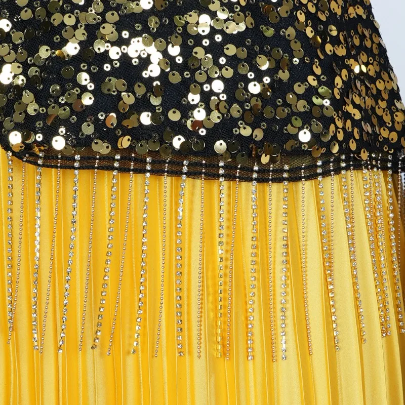 케수 플러스 사이즈 아프리카 여성용 스팽글 롱 맥시 드레스 반팔 브이넥 우아한 밑단 주름 빅 스윙 파티 드레스 두바이