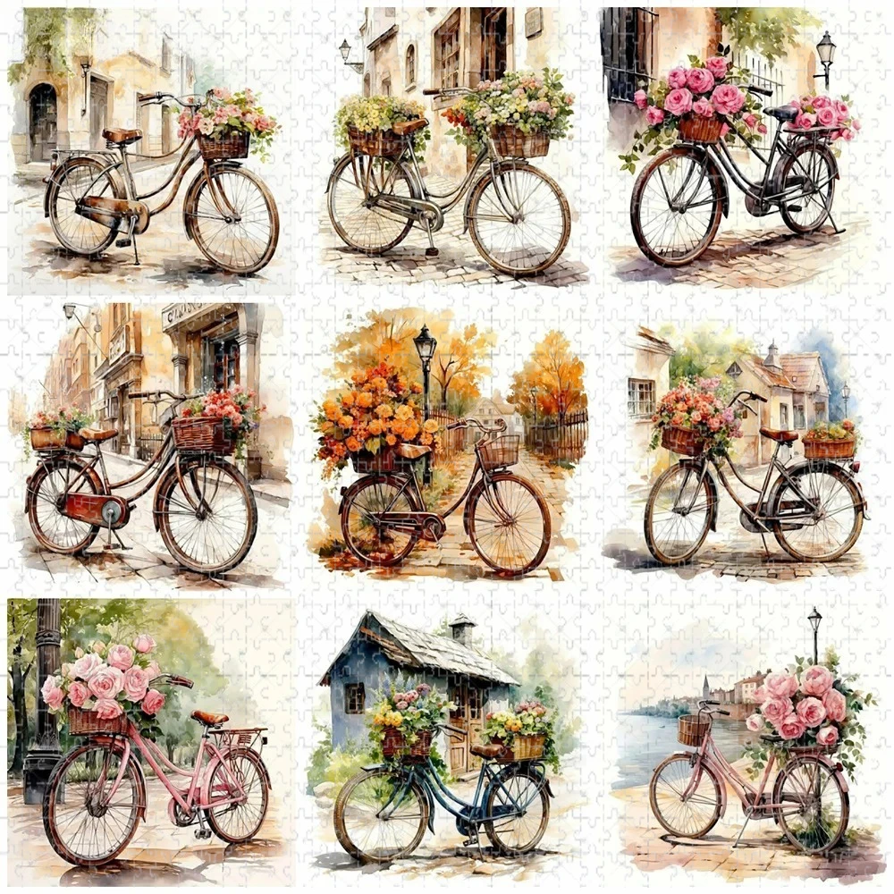 

Landscape Bicycle Flower 1024 PCS Jigsaw Puzzles Challenging Family Activity Games for Gameroom Bedroom Livingroom
