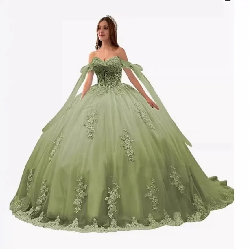 

2025 New Exquisite Quinceanera Dresses Lace Embroidery With Flowers Elegant Vintage V-neck Princess Ball Gowns Vestido De Novia