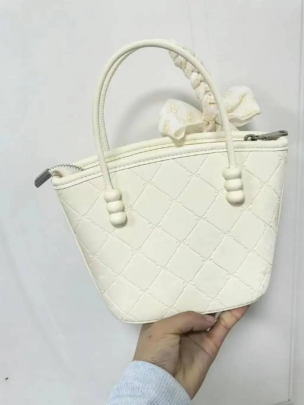 Bloom Retro White Handle Messenger Women Silk Ribbon Chic Large Capacity Bucket Bag Ladies Casual Crossbody Bags Aesthetic