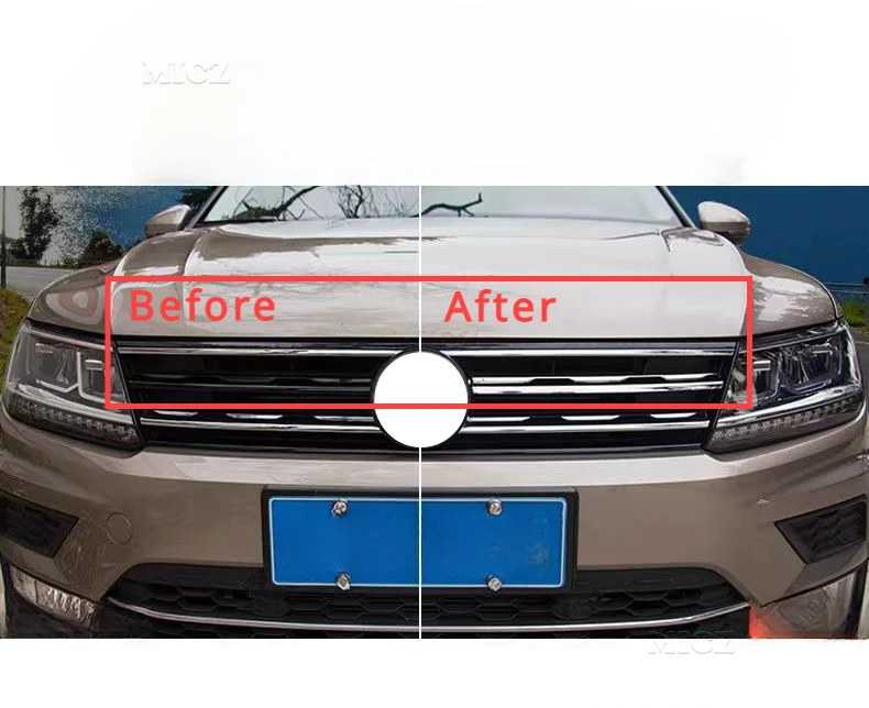 2PCS For VW Volkswagen Tiguan MK2 Europe Version 2017-2021 Front Hood Grille Grill Mesh Sticker Lid Refit Molding Style Garnish