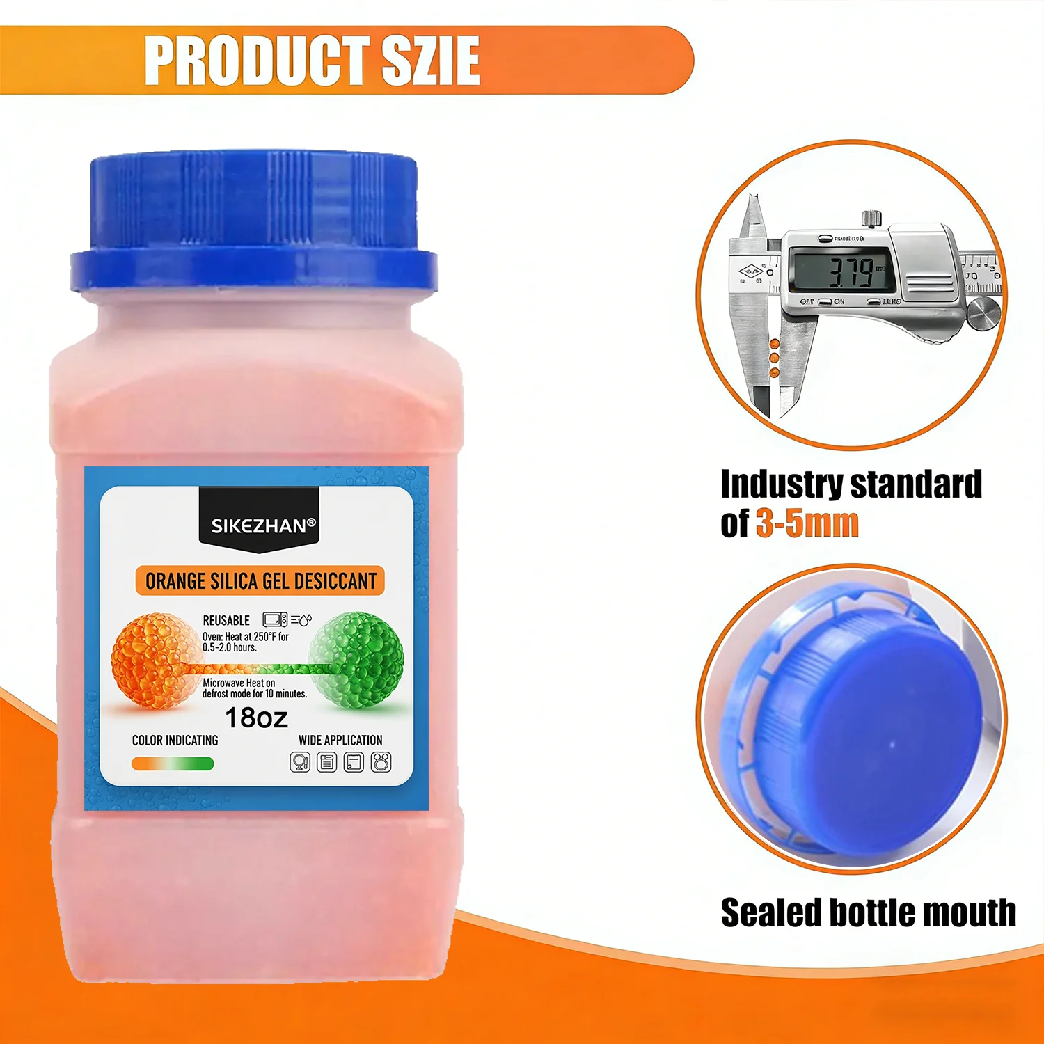 SIKEZHAN 18oz Orange Indikierende Silikagel-Perlen mit 10 Beuteln mit Kordelzug, Wiederverwendbarer Feuchtigkeitsabsorber für Schränke & Schuhaufbewahrung – Detail 5