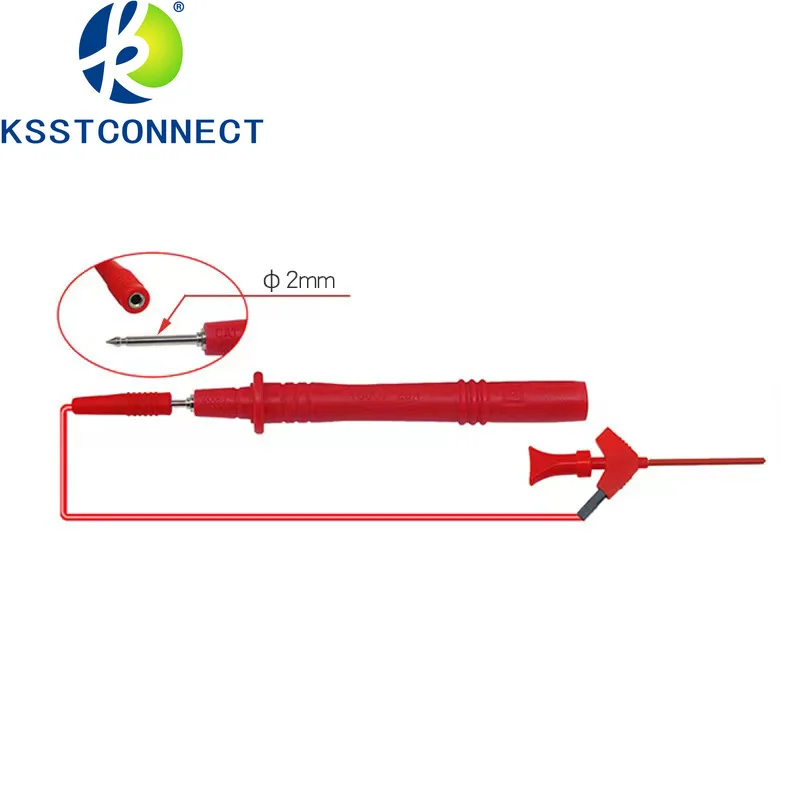 P1511B 1pair SMD IC Test Hook Clip Test Probe Internal Spring Silicone Cable 22AWG with 2mm Socket for Multimeter 20V/5A