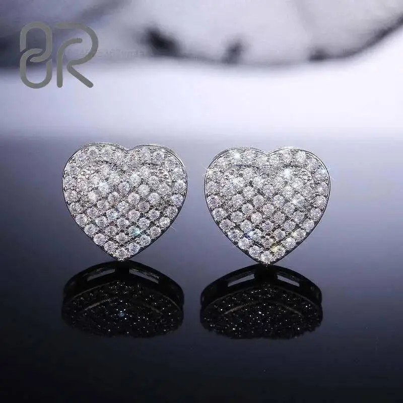 

[US] in Stock Drop Shipping Vvs Moissanite Heart Stud Earrings Luxury 925 Siver Round Cut Diamond Earring Fine Jewely