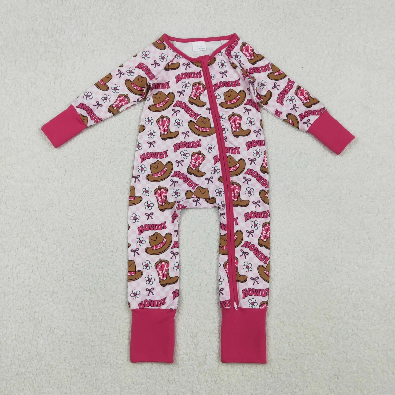 

Wholesale Toddler Newborn Coverall Bows Boots Flower Western Sleepwear Kids Clothes Infant Children Girl Zipper Romper Bodysuit