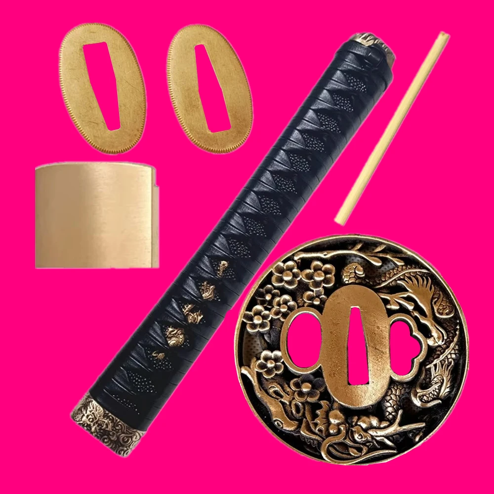 27cm Handle Brass Hand Guard Dragon Tsuba Menuki Fuchi Kashira For Japanese Samurai Katana Wakizashi Tanto DIY Sword Fittings
